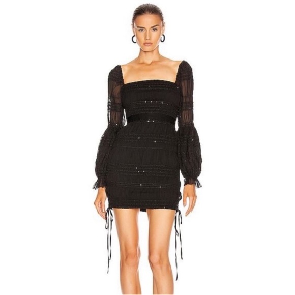 Self-Portrait Dresses & Skirts - NEW Self-Portrait Shirred Chiffon Dress Black 6